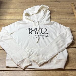 Women’s Vintage Abercrombie & Fitch White Hoodie with Black Print Size Small